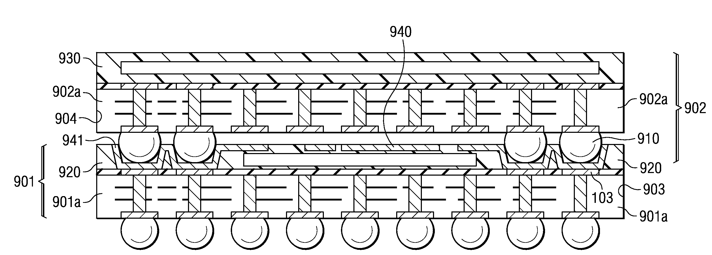 Array molded package-on-package having redistribution lines