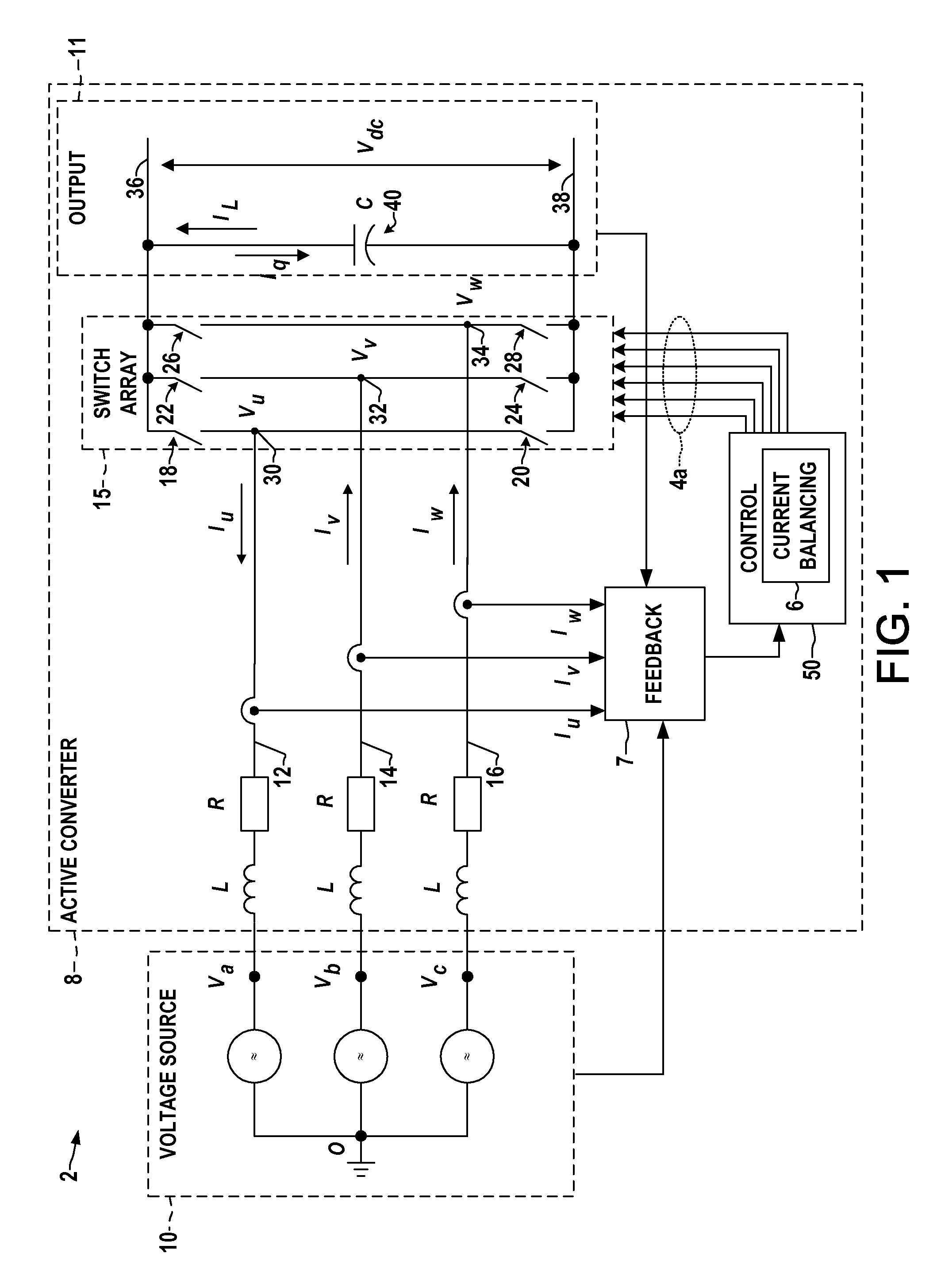 Method and apparatus for phase current balance in active converter with unbalanced AC line voltage source
