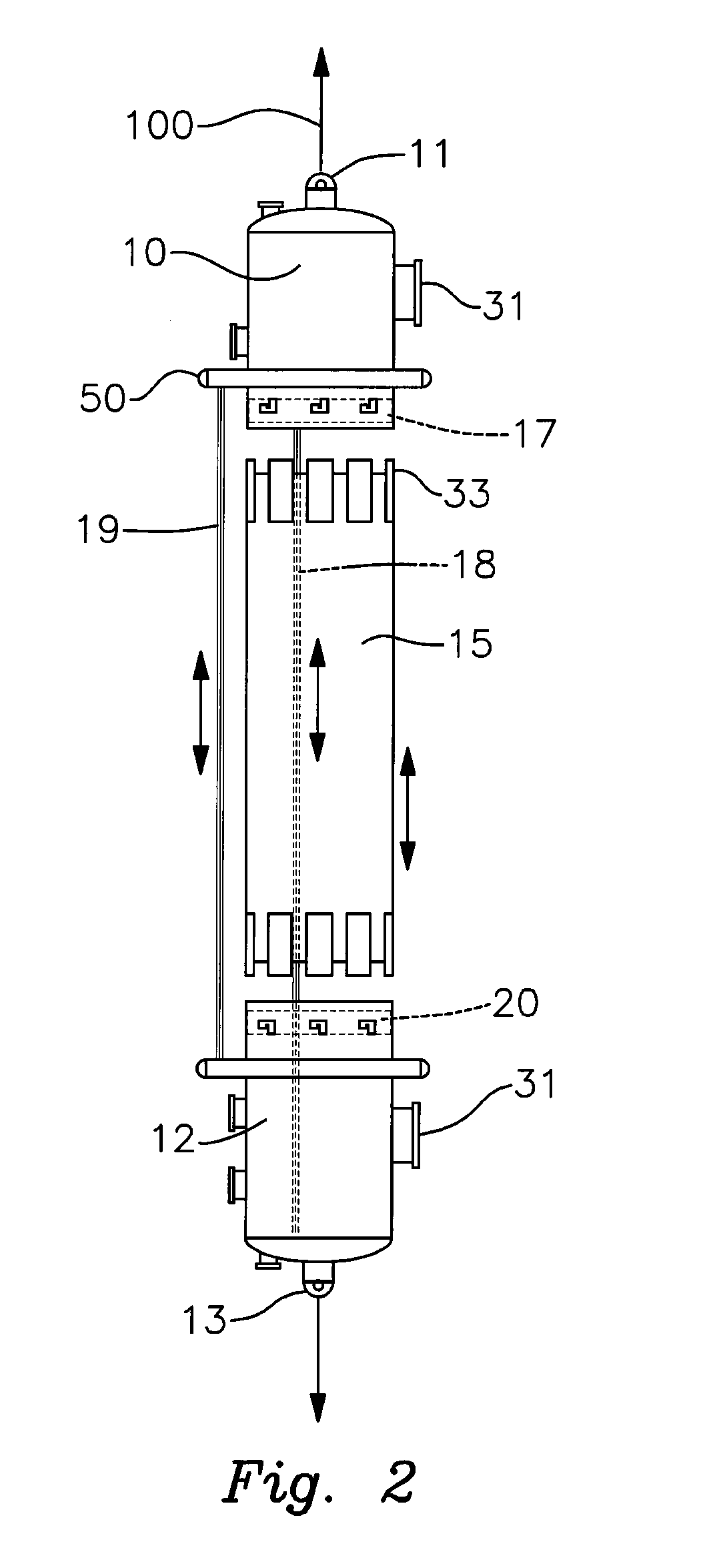 Headless suspended lass transfer and reaction tower