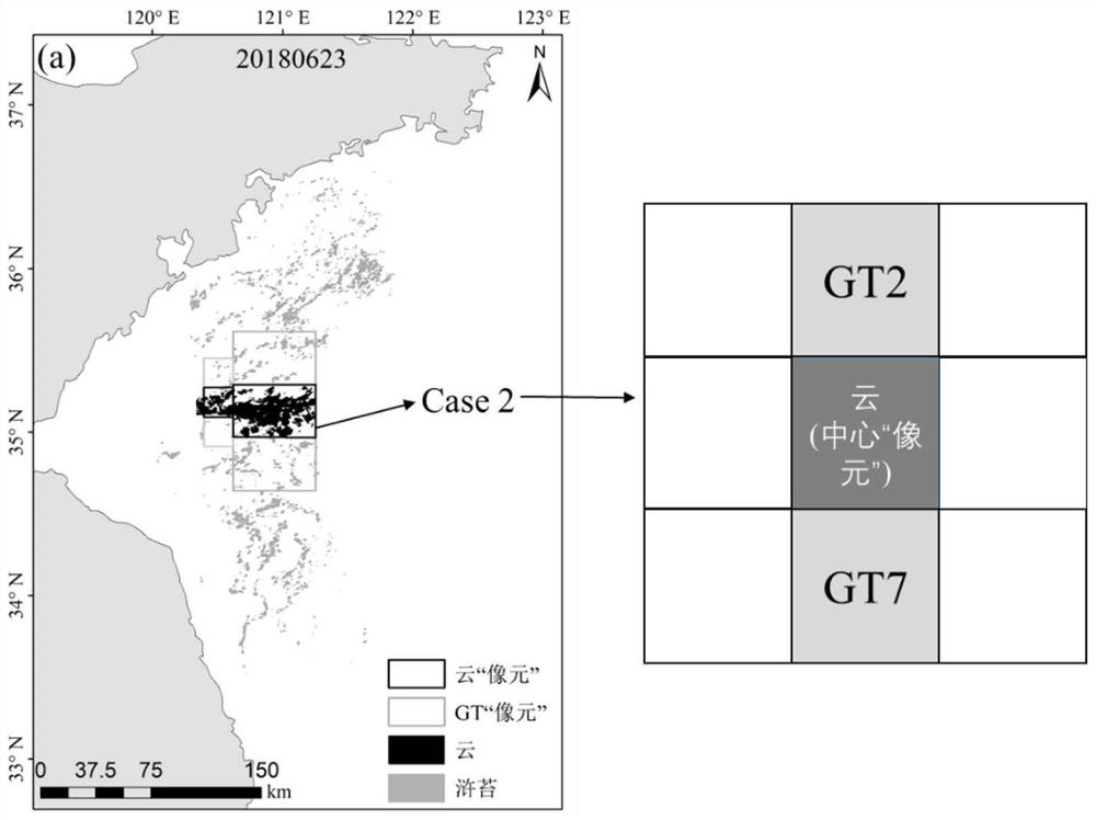 Method for estimating sea surface green tide coverage area under MODIS image cloud