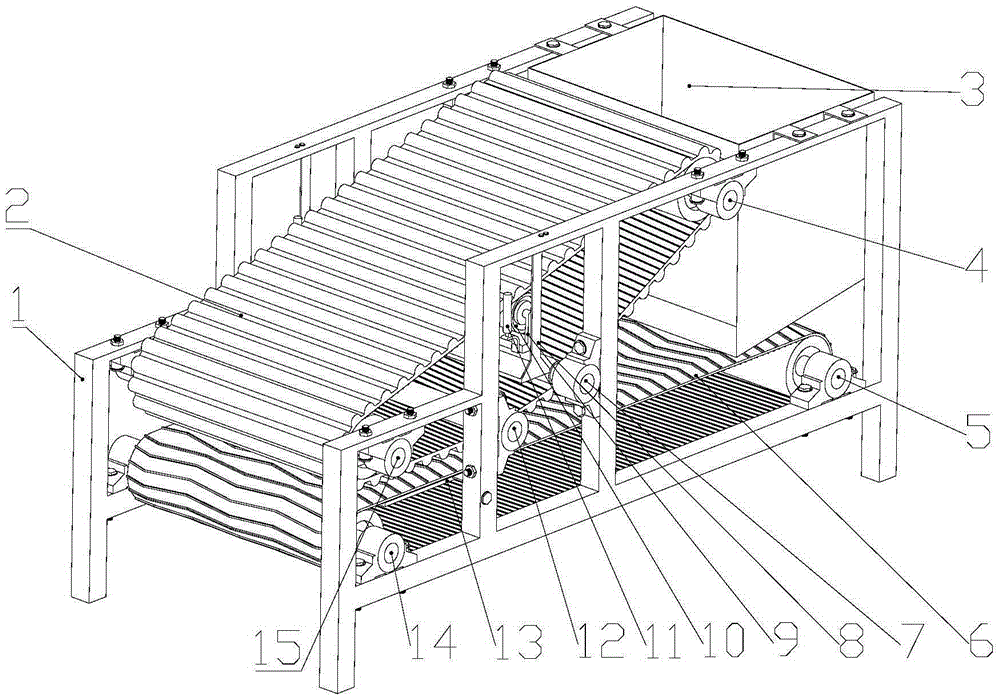 Forming belt automatic deviation correction walnut shear extrusion flexible shell breaking device