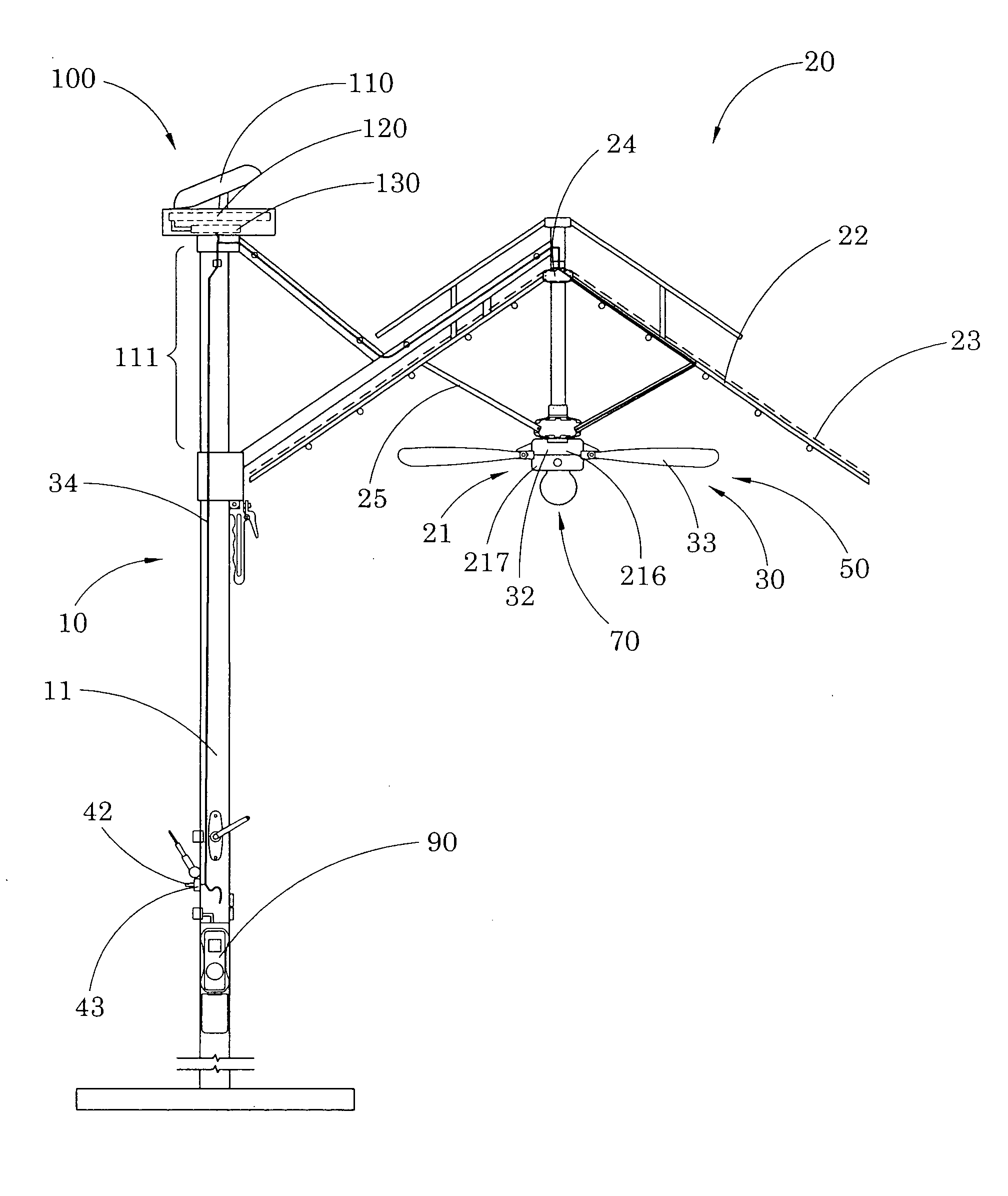 Outdoor umbrella with ventilation arrangement