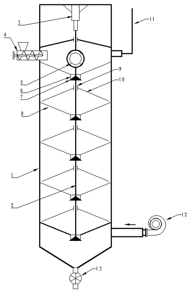 Penetrating reverse-flow type fluidization drying tower
