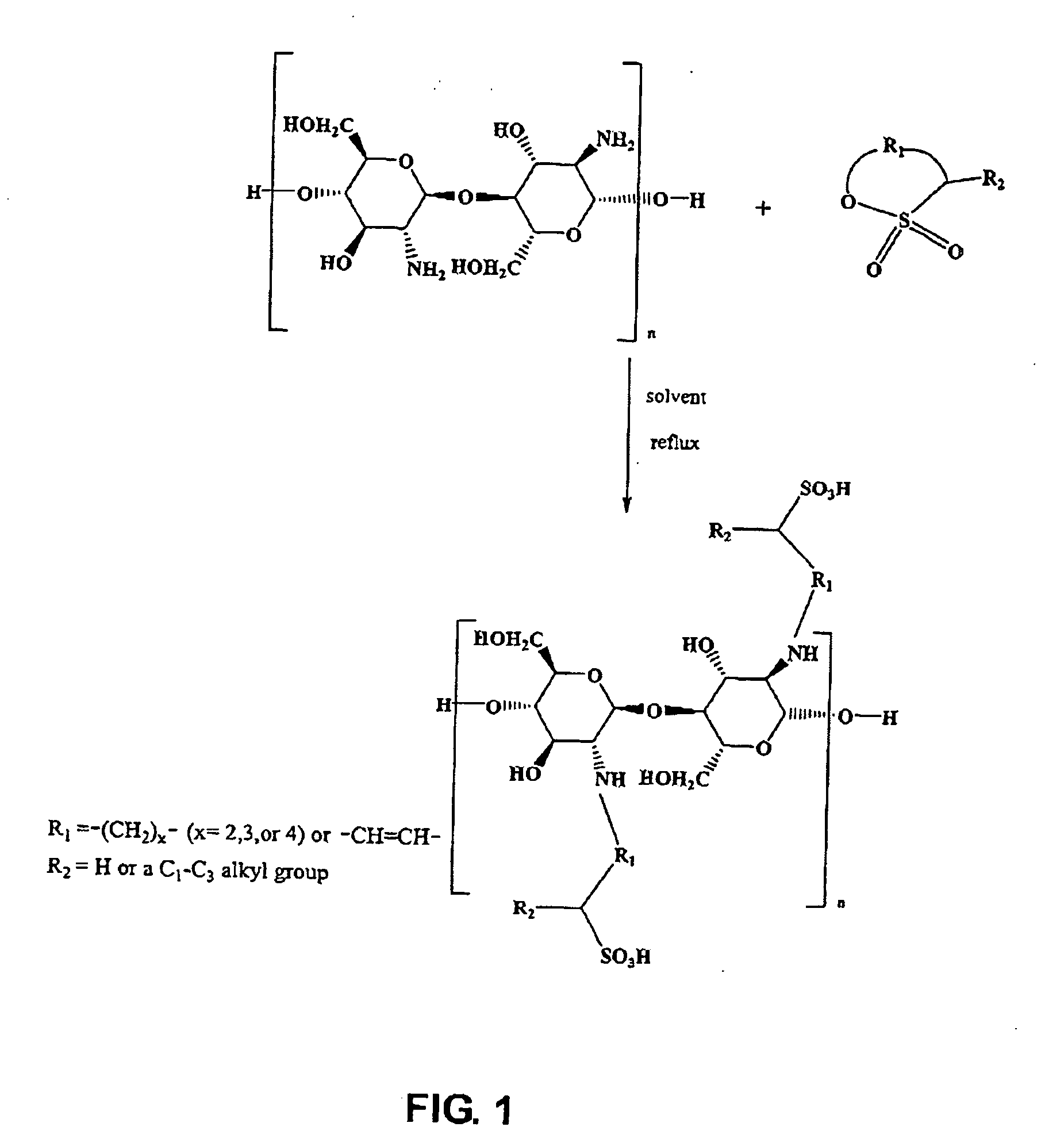 Chemically modified polyaminosaccharide by a hydrocarbyl sultone compound