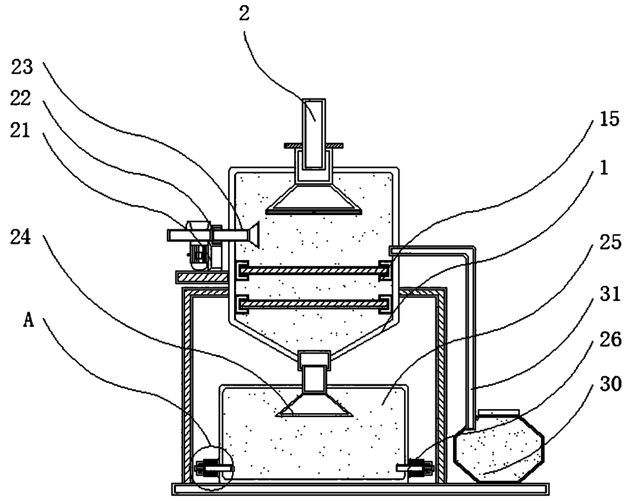 Solid-liquid separation device for volatile organic compounds produced by photocatalytic treatment