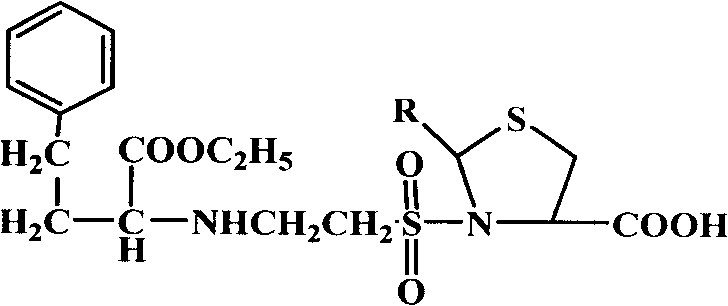 Method for preparing N-[2-(1-ethoxycarbonyl-3-phenylpropylamino)-tauryl]-thiazolidinecarboxylic acid and its derivant