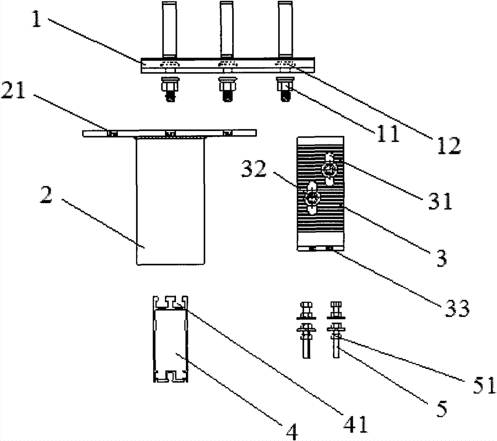 Three-dimension adjustable transition device for curtain wall vertical post