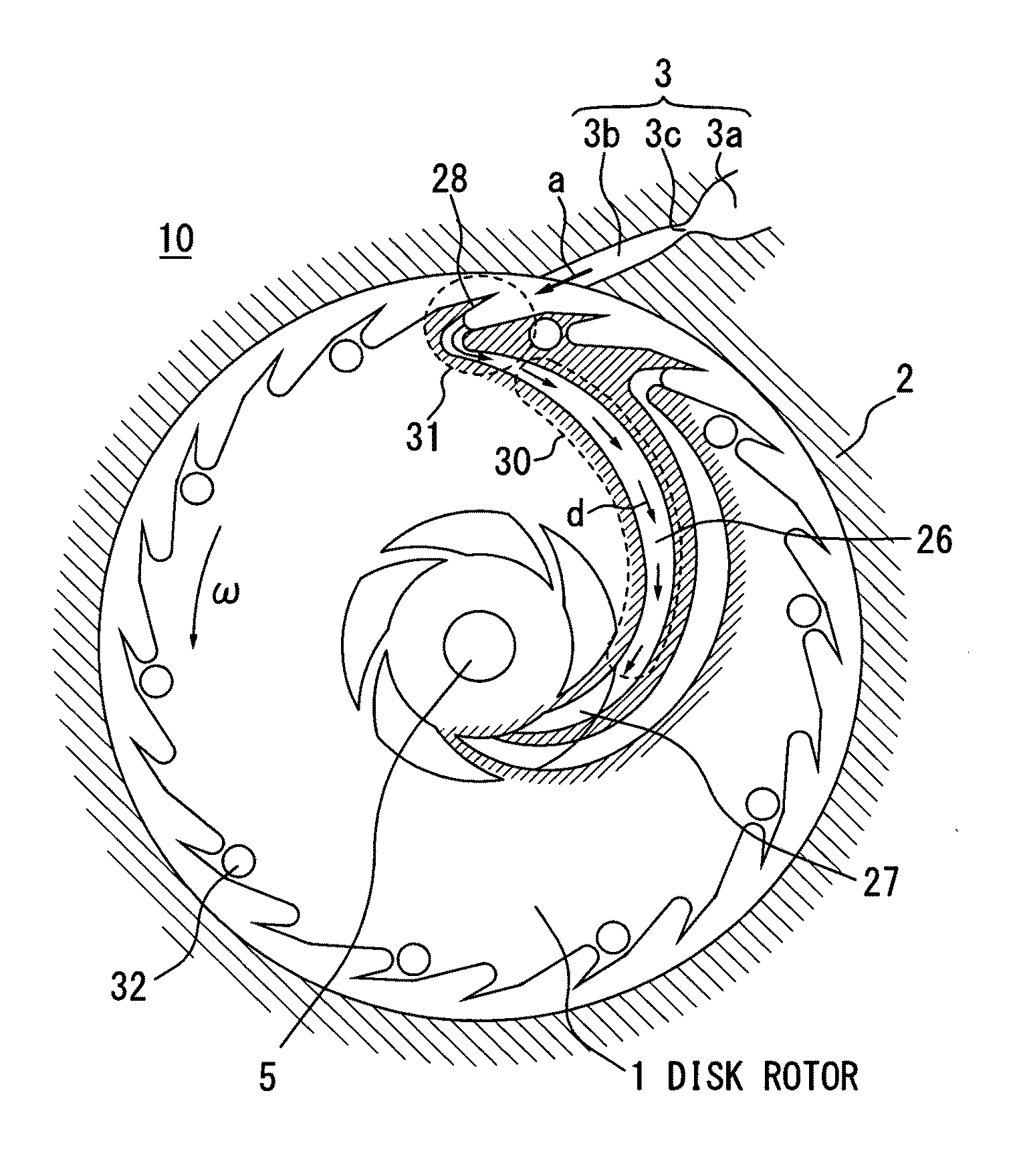 Centrifugal reverse flow disk turbine and method to obtain rotational power thereby