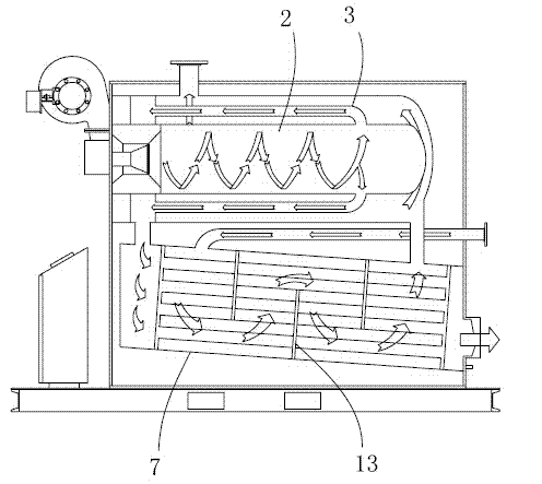 Condensation-type hot-water boiler arranged in triple-pass folding manner