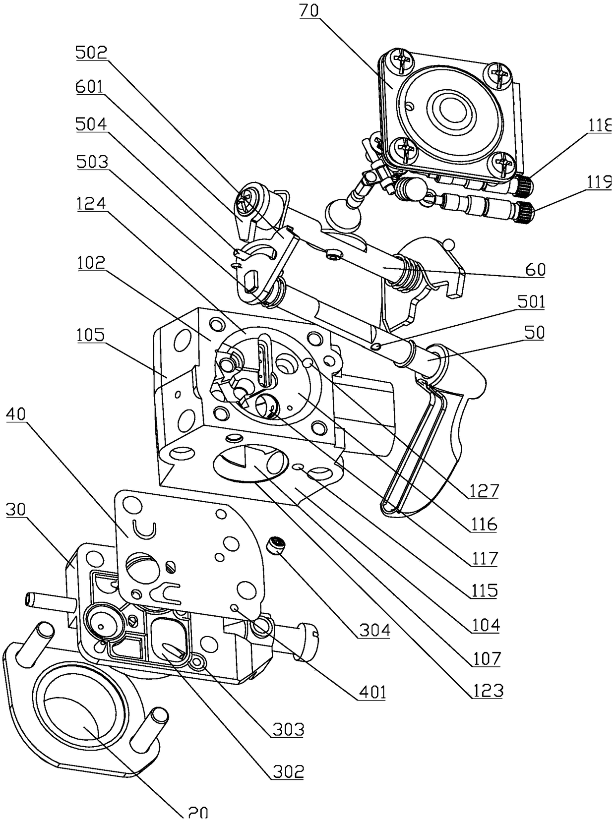 A carburetor with starting oil system