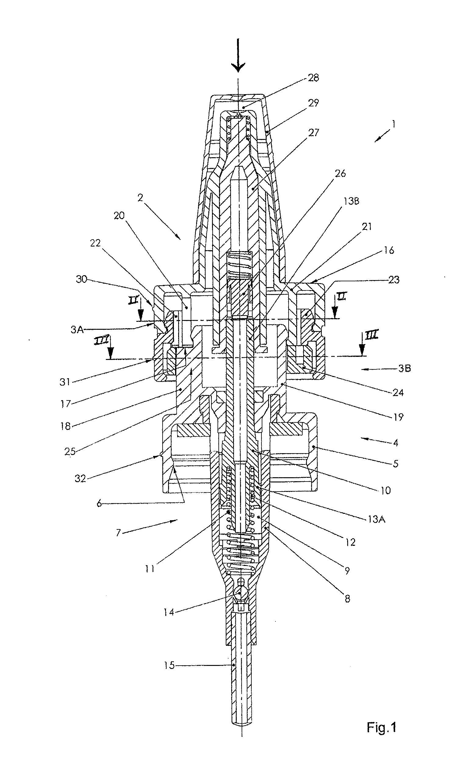 Dispensing device for fluids from a fluid container