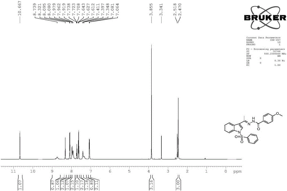 N-benzenesulfonyl-3-acetyl indole acyl hydrazone compound, preparation method and application