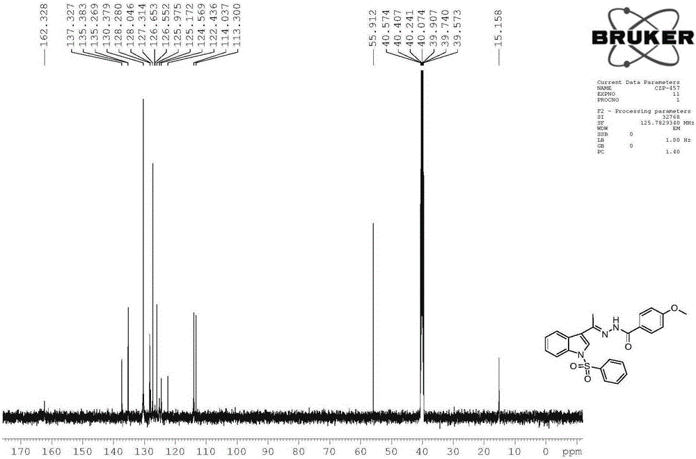 N-benzenesulfonyl-3-acetyl indole acyl hydrazone compound, preparation method and application