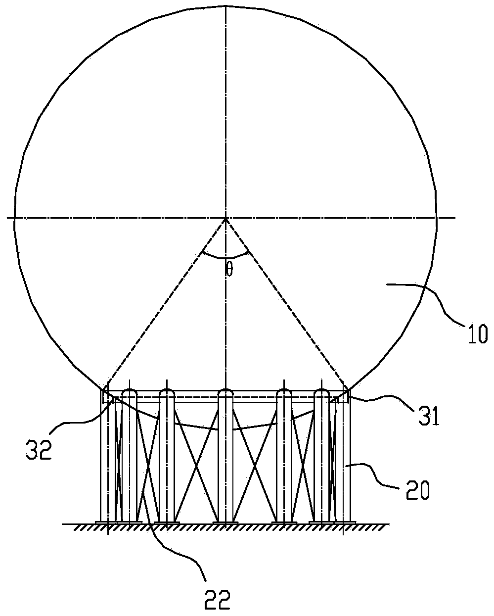 Spherical tank supporting structure