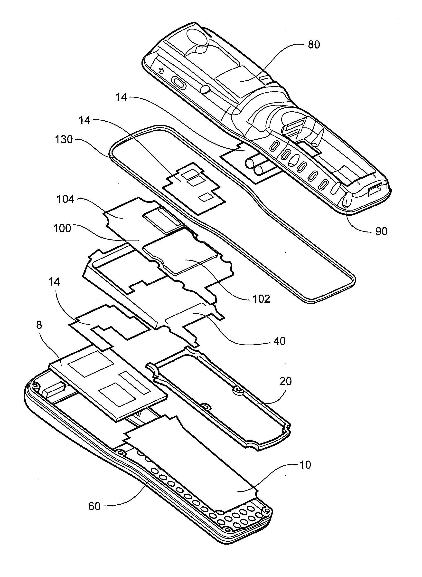 Portable data terminal internal support structure