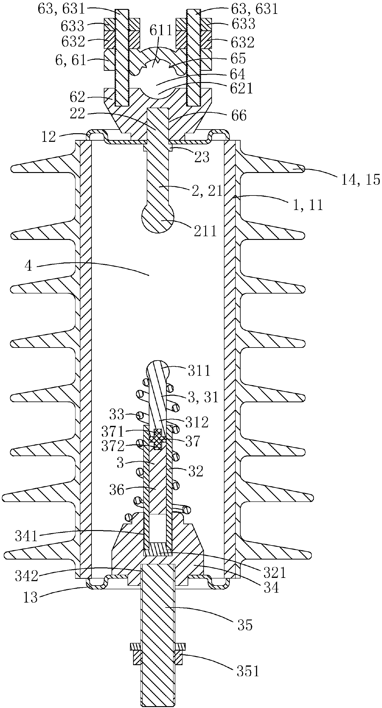 Lightning protection supporting column insulator capable of enlarging discharge gap by elastic conductive coil