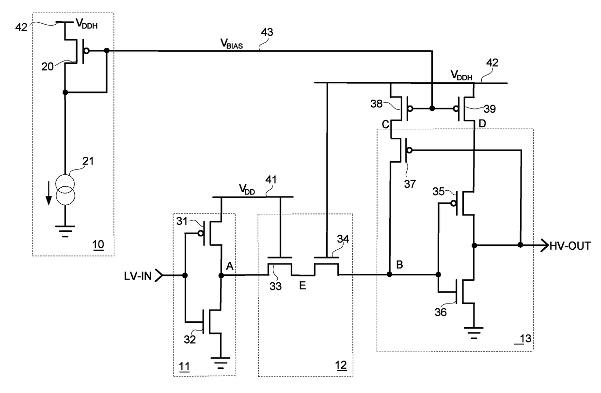 Low power voltage level shifter circuit