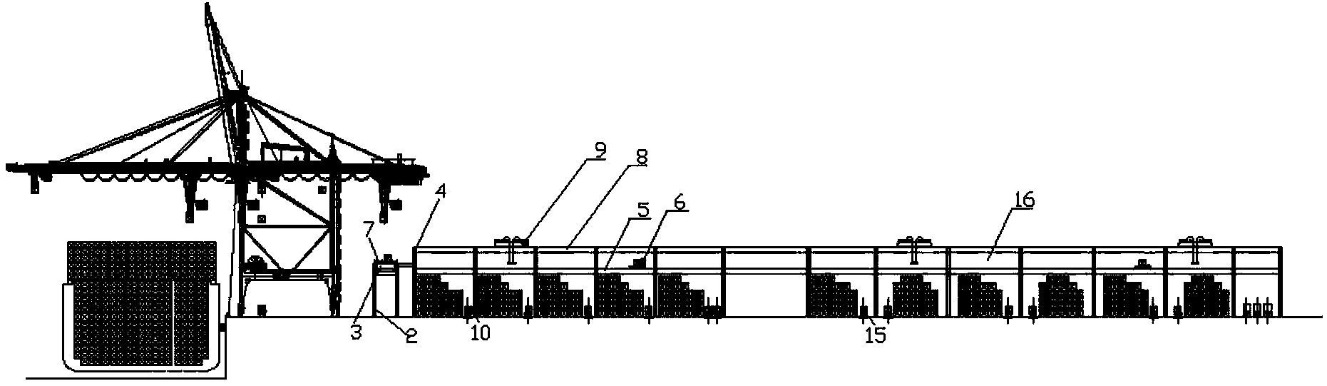 Passing type double-trolley quay-crane loading and unloading system and method