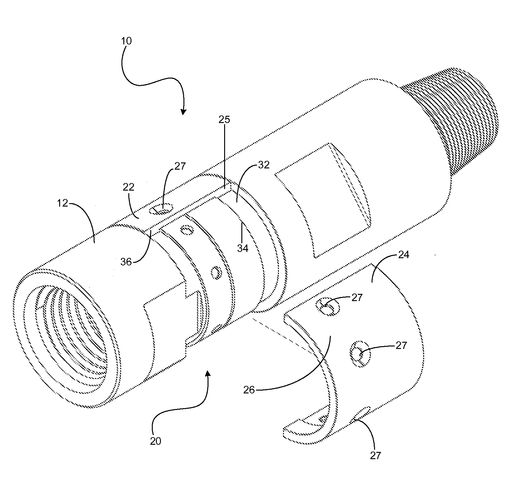 Retaining arrangement, sub adaptor and/or drill spindle