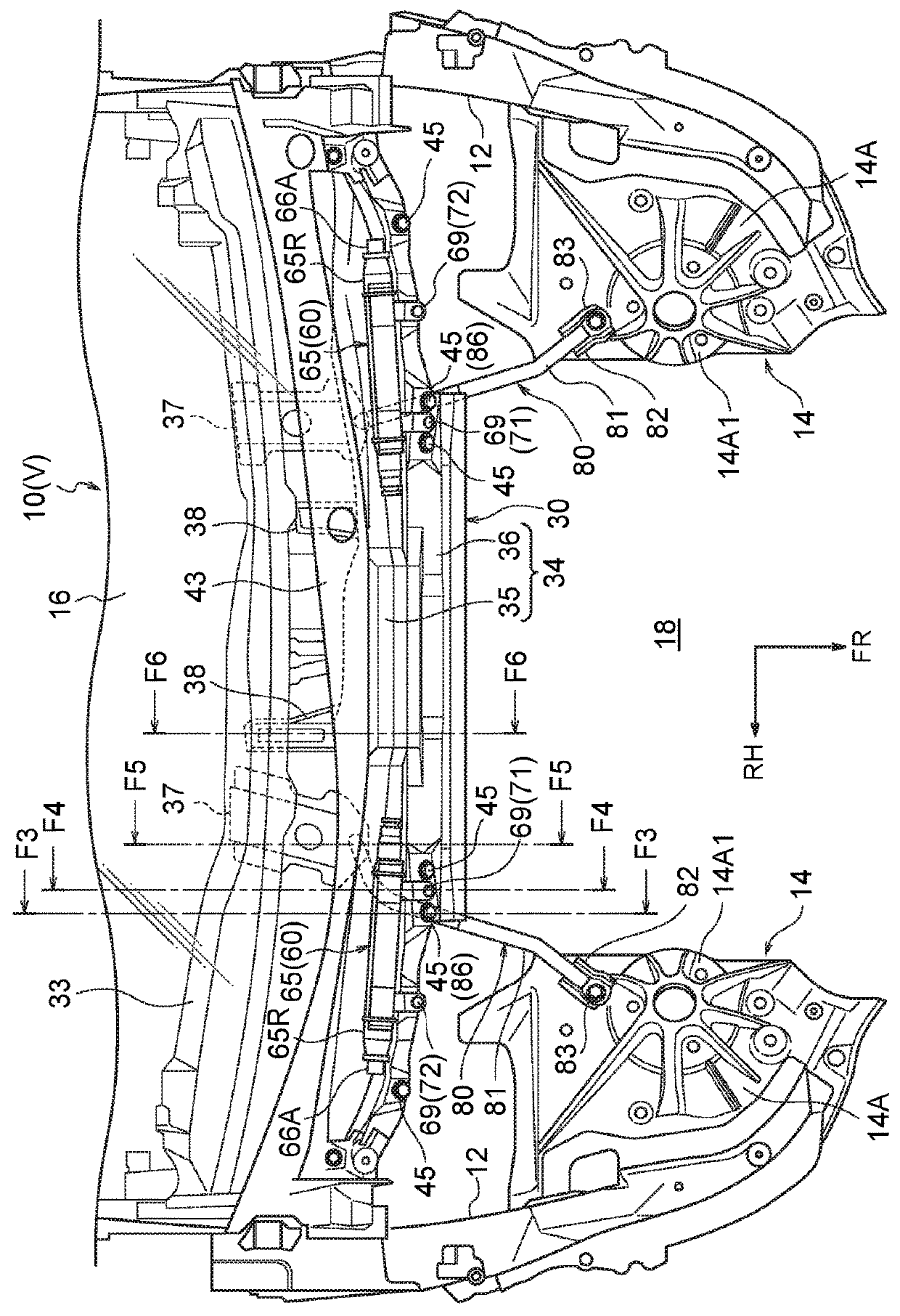 Vehicle front portion structure equipped with pedestrian airbag device