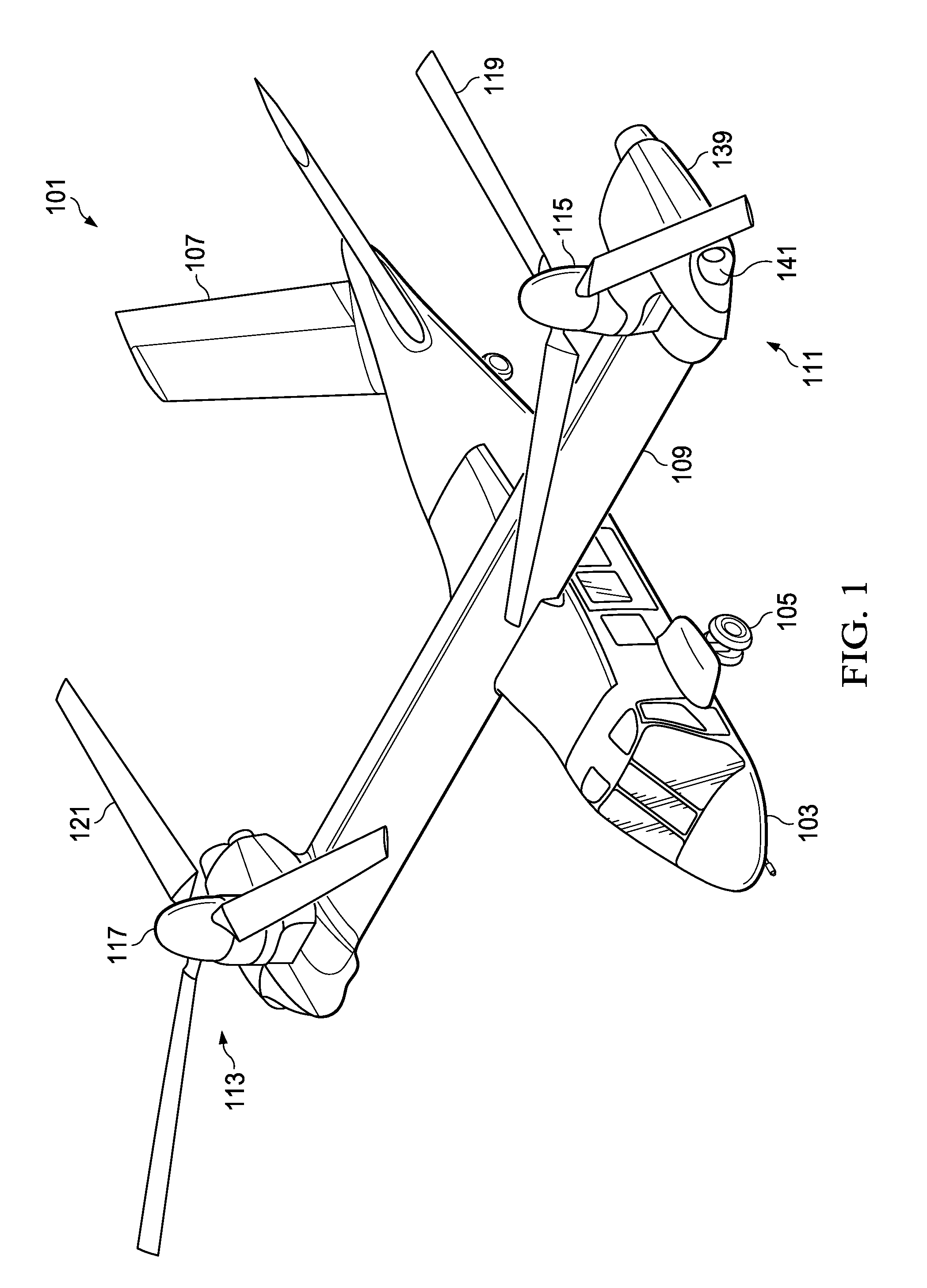 Fixed engine and rotating proprotor arrangement for a tiltrotor aircraft