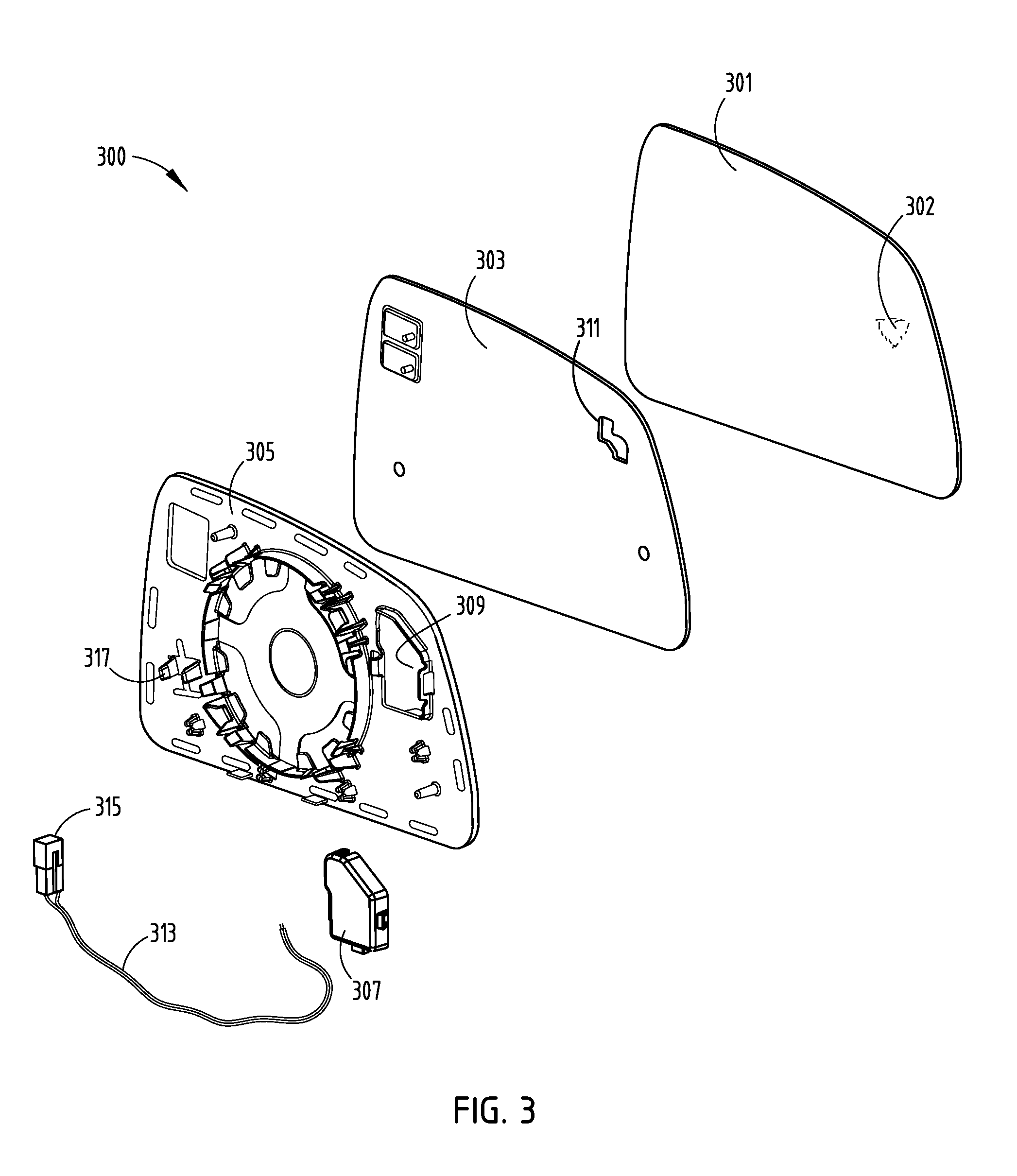 Low profile optical lighting assembly for use in outside vehicle mirror and method of forming same