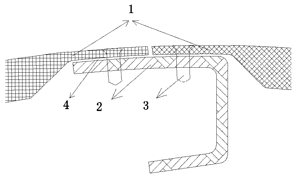 Curved surface composite material connecting structure, forming method and rail vehicle
