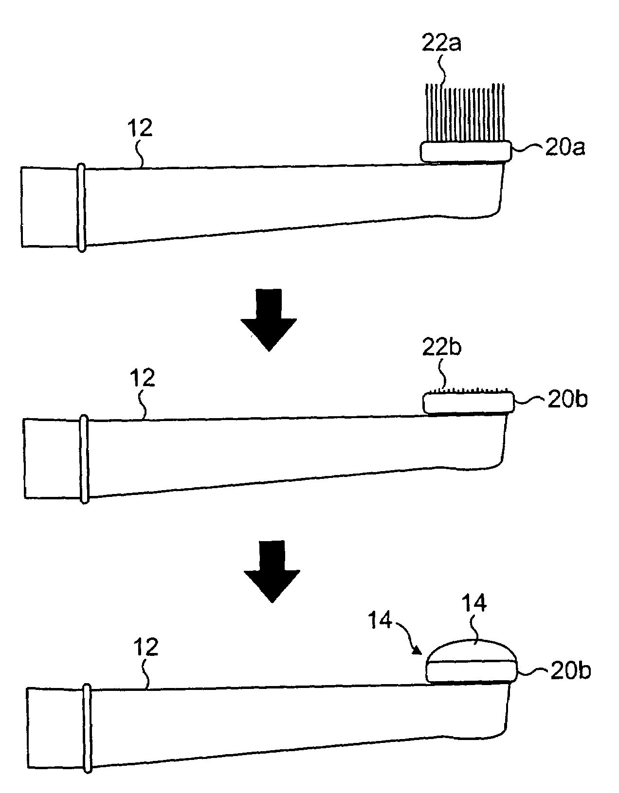 Process for making a massage device departing from an electric toothbrush