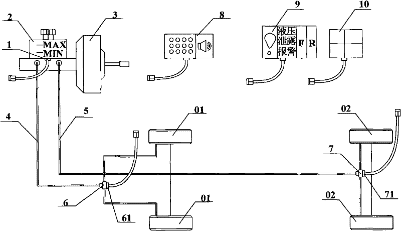 Alarm device of hydraulic brake system and alarm method