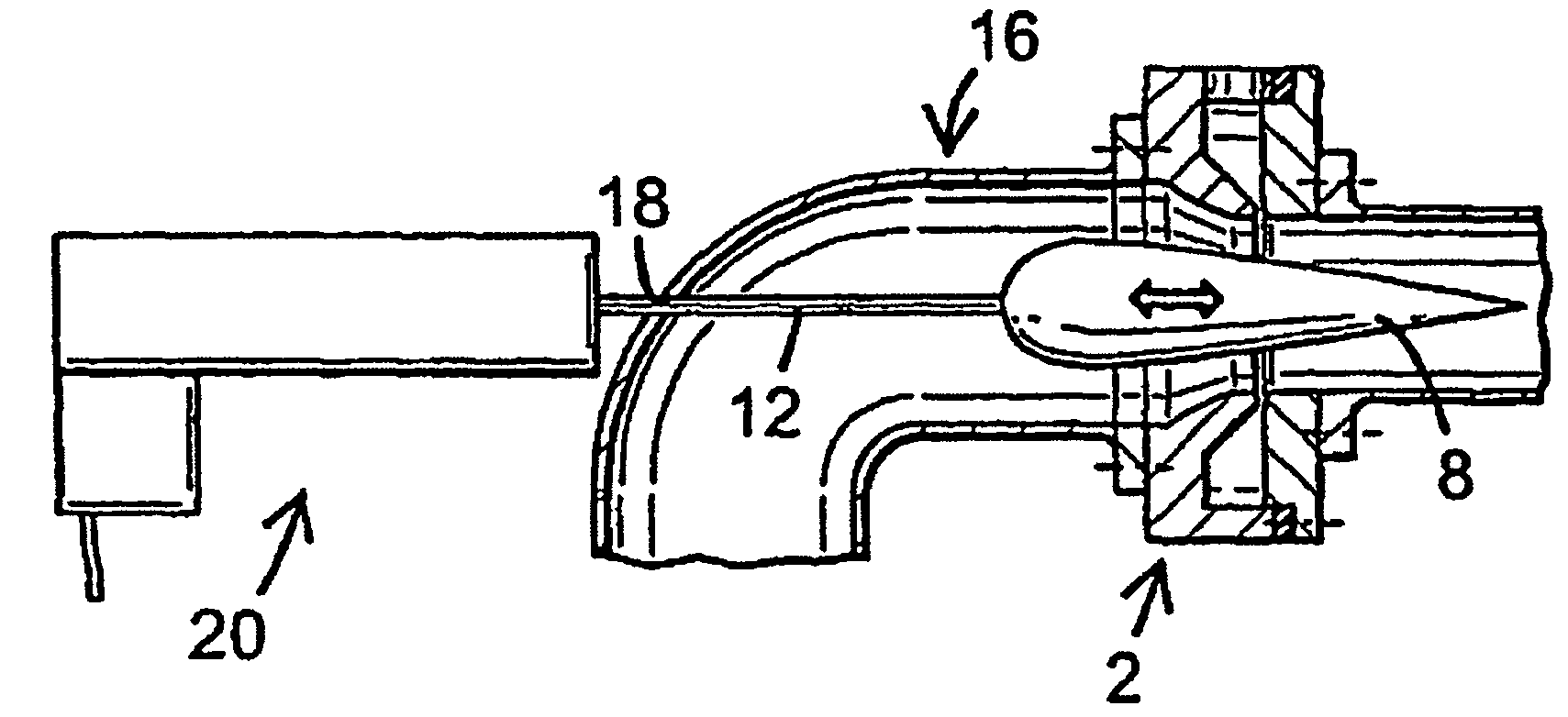 Arrangement for mixing a first and second gas flow with downstream control
