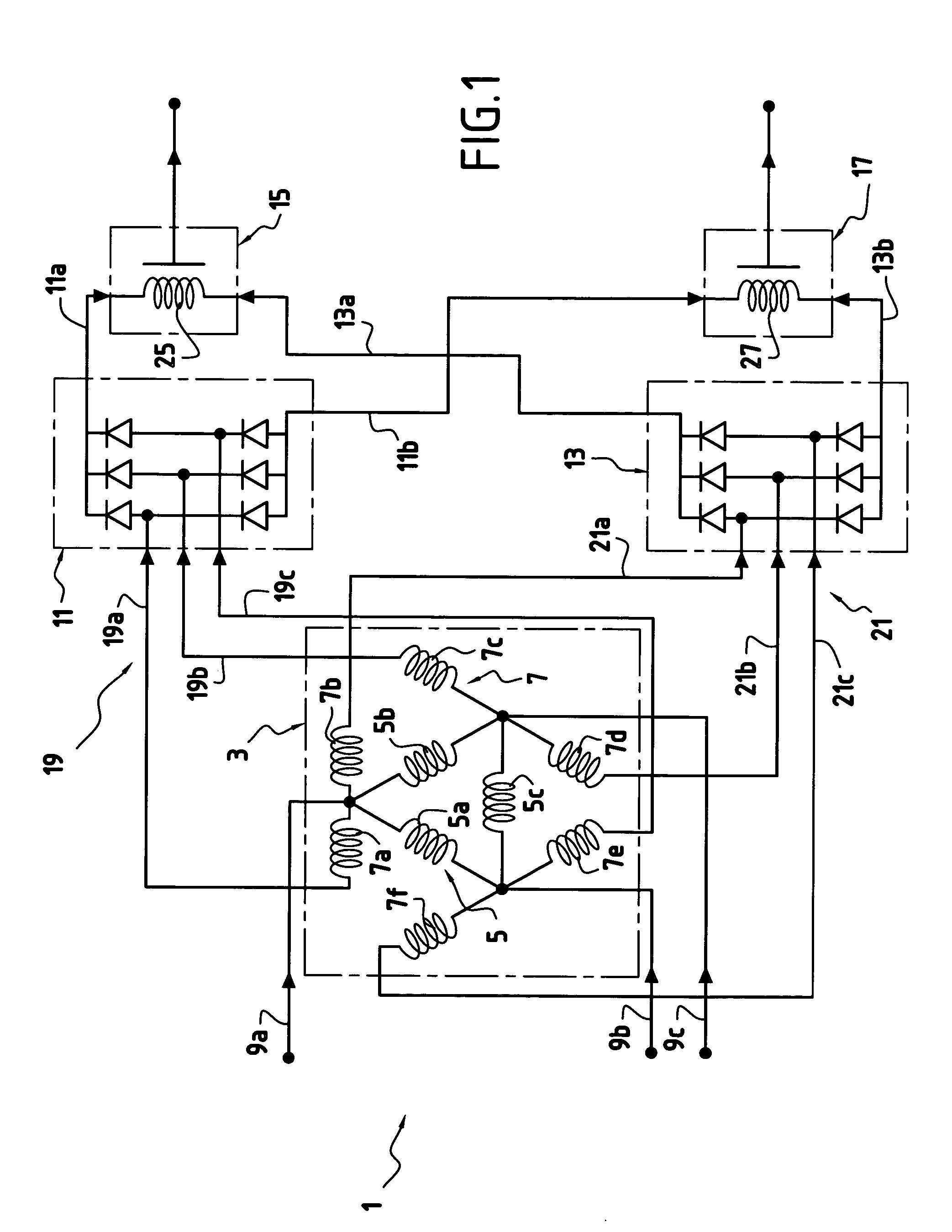 12-Pulse converter including a filter choke incorporated in the rectifier