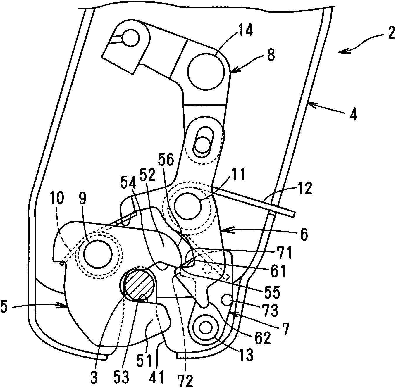 A latch device in a vehicle