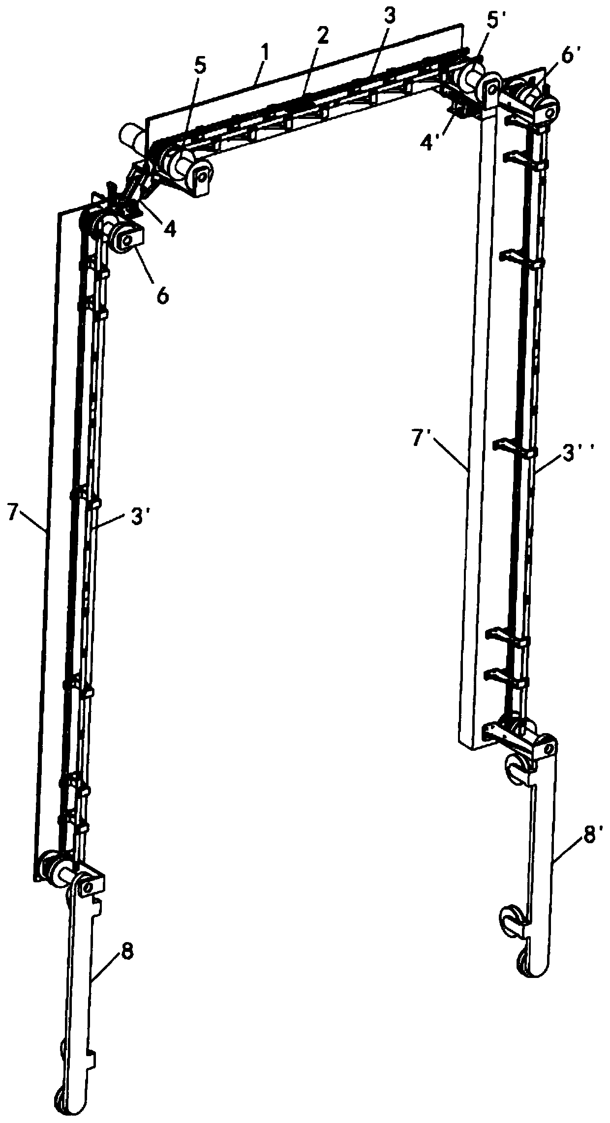 Space tethered large-scale deployable linear reciprocating motion mechanism