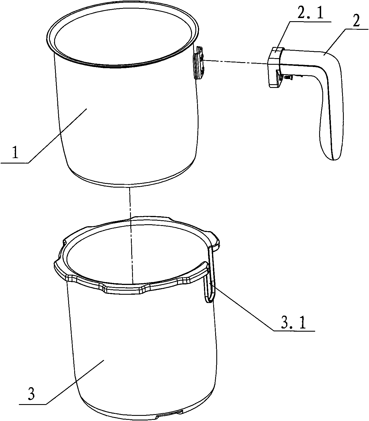 Electrical pressure cooking apparatus with internal pot with handle