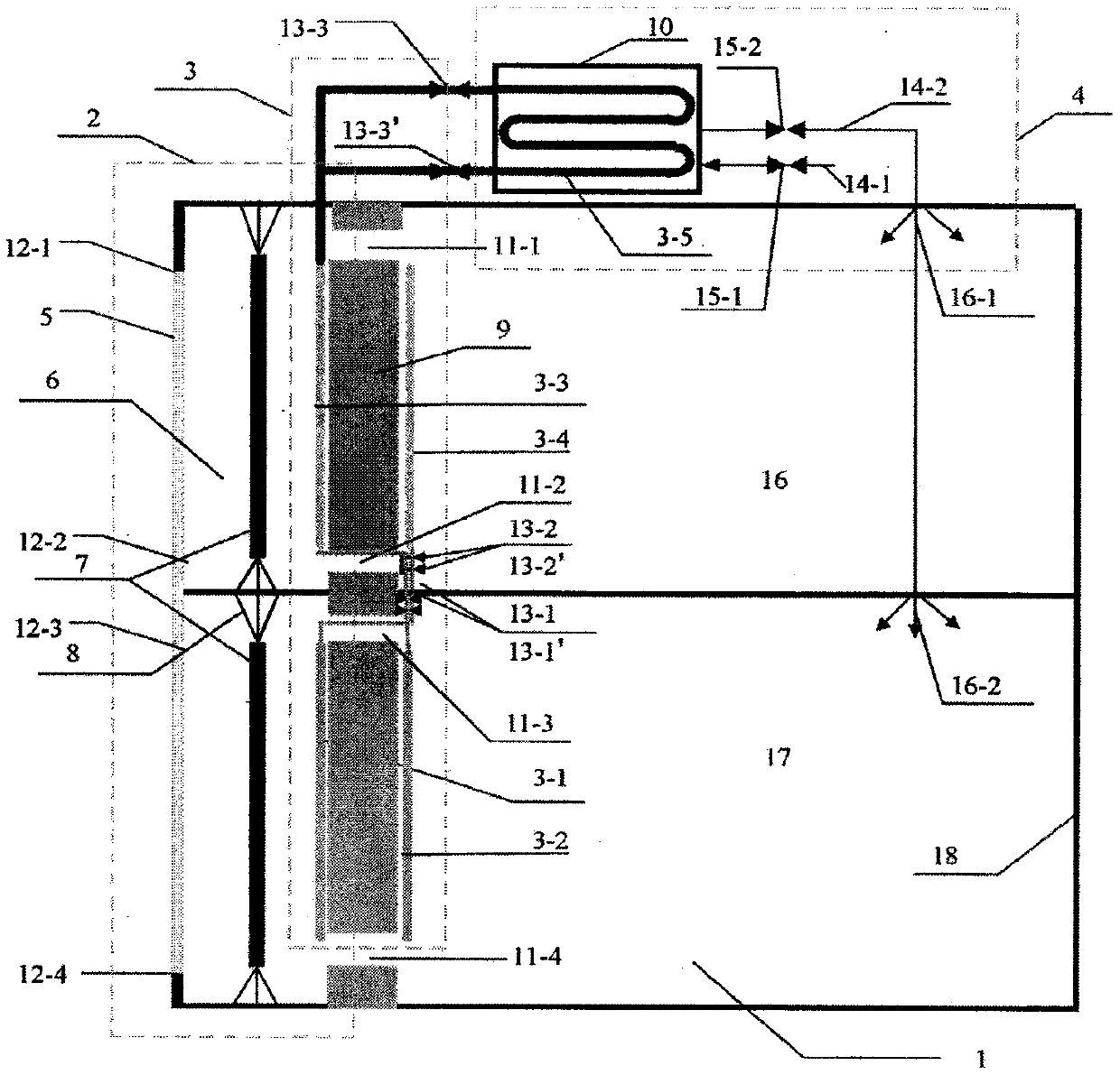 Passive heating and ventilation system for coupling solar chimney and separated type heat pipe