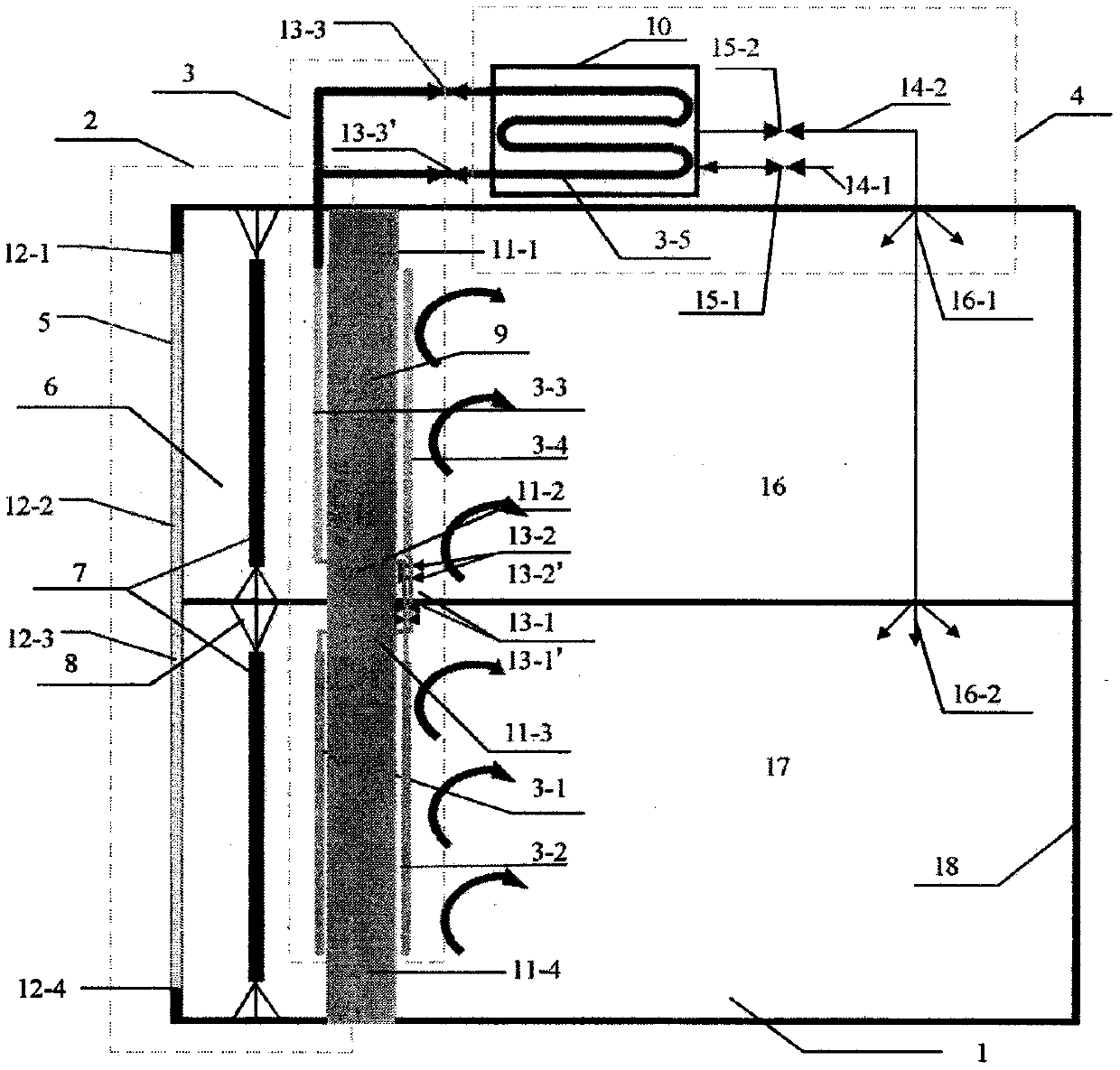 Passive heating and ventilation system for coupling solar chimney and separated type heat pipe