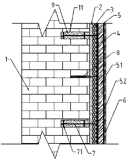 Adobe wall external facade reinforcing structure and adobe wall external facade reinforcing method