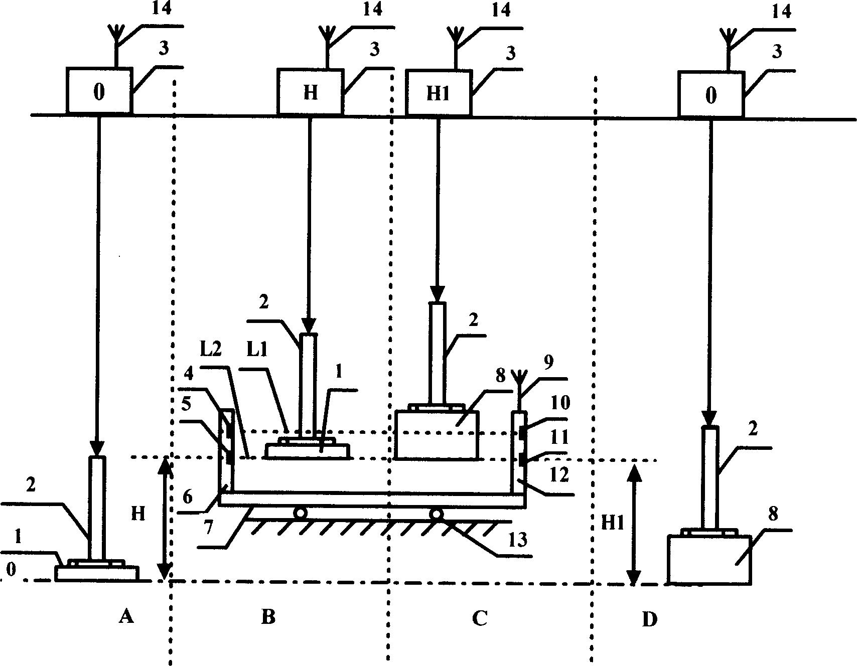 Anode horizontal height-finding system with radio comparing base as platform