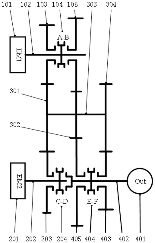 Dual-motor three-mode multi-gear three-shaft gearbox