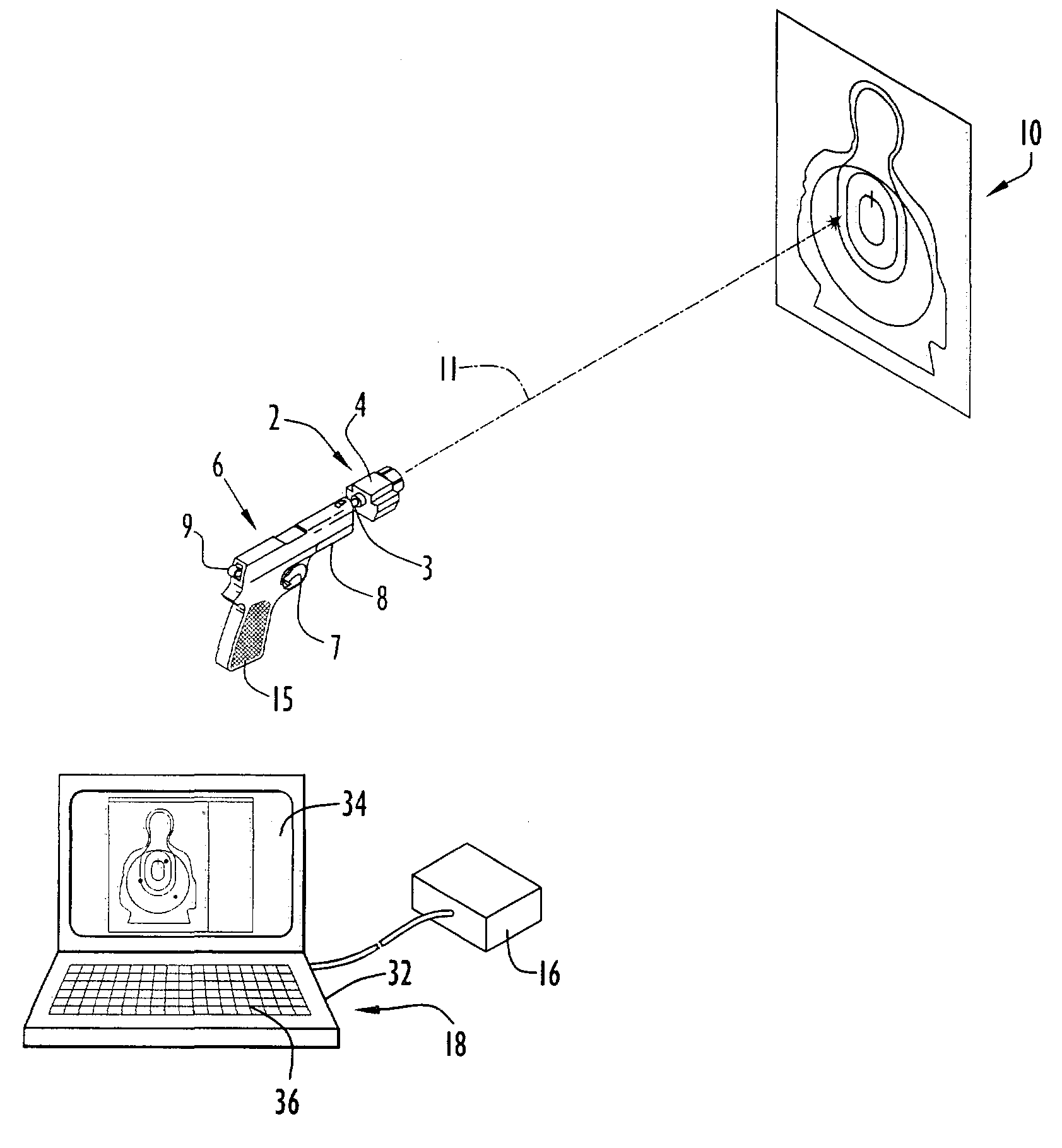 Firearm laser training system and method facilitating firearm training with various targets and visual feedback of simulated projectile impact locations