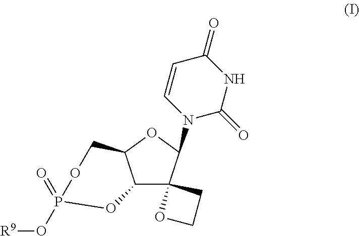 Uracyl spirooxetane nucleosides