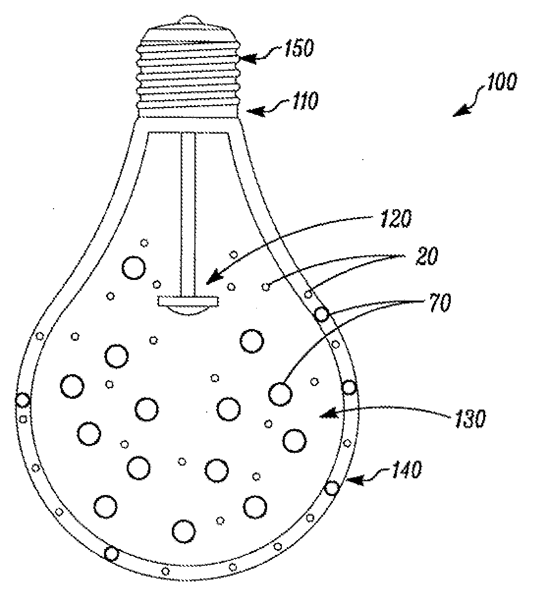 Method of light dispersion and preferential scattering of certain wavelengths of light-emitting diodes and bulbs constructed therefrom