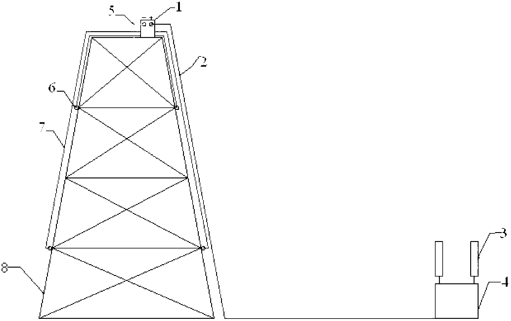 Jacket platform far anode type corrosion control device and use method thereof