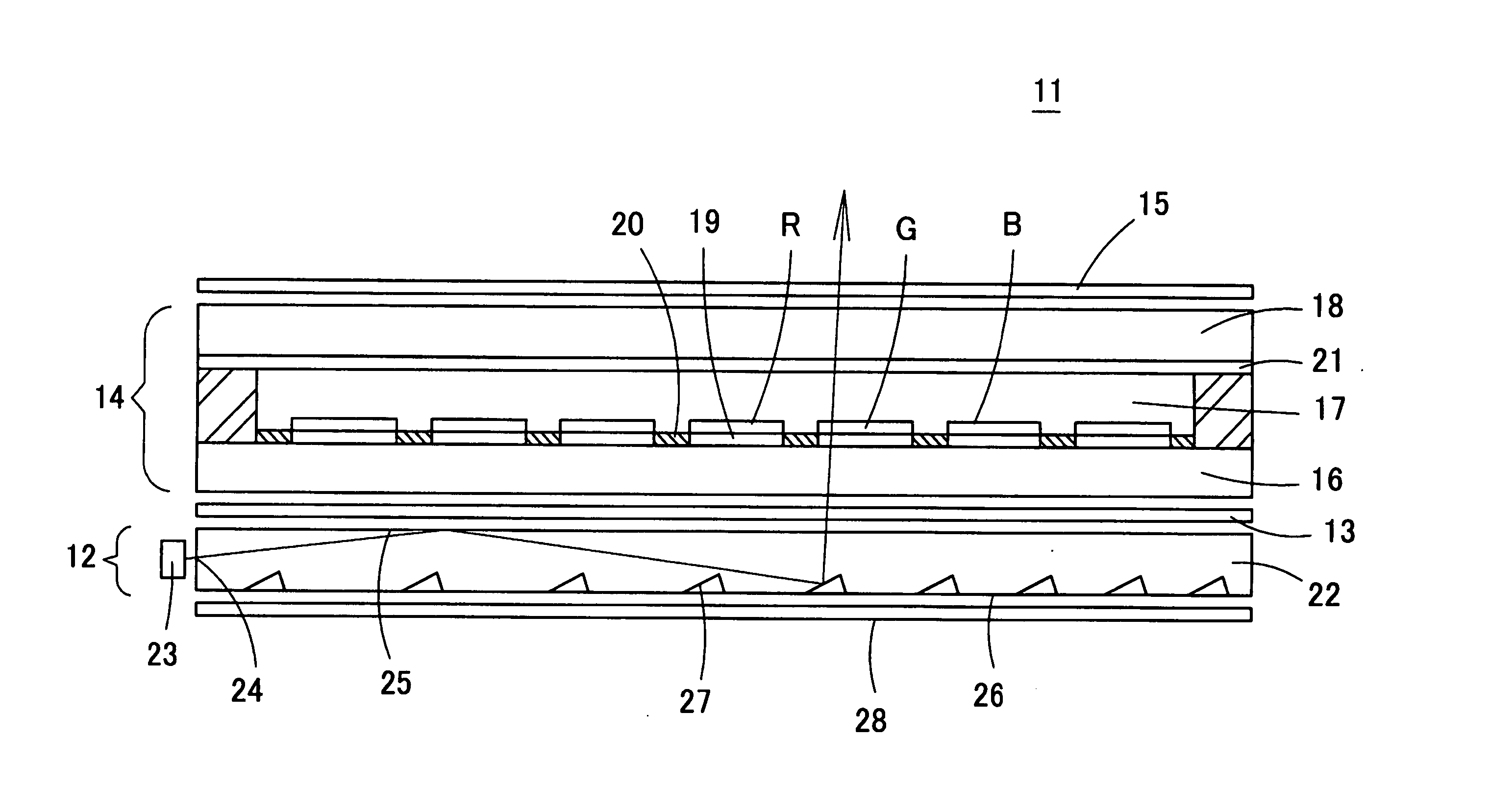 Liquid crystal display, surface light source device, and information device