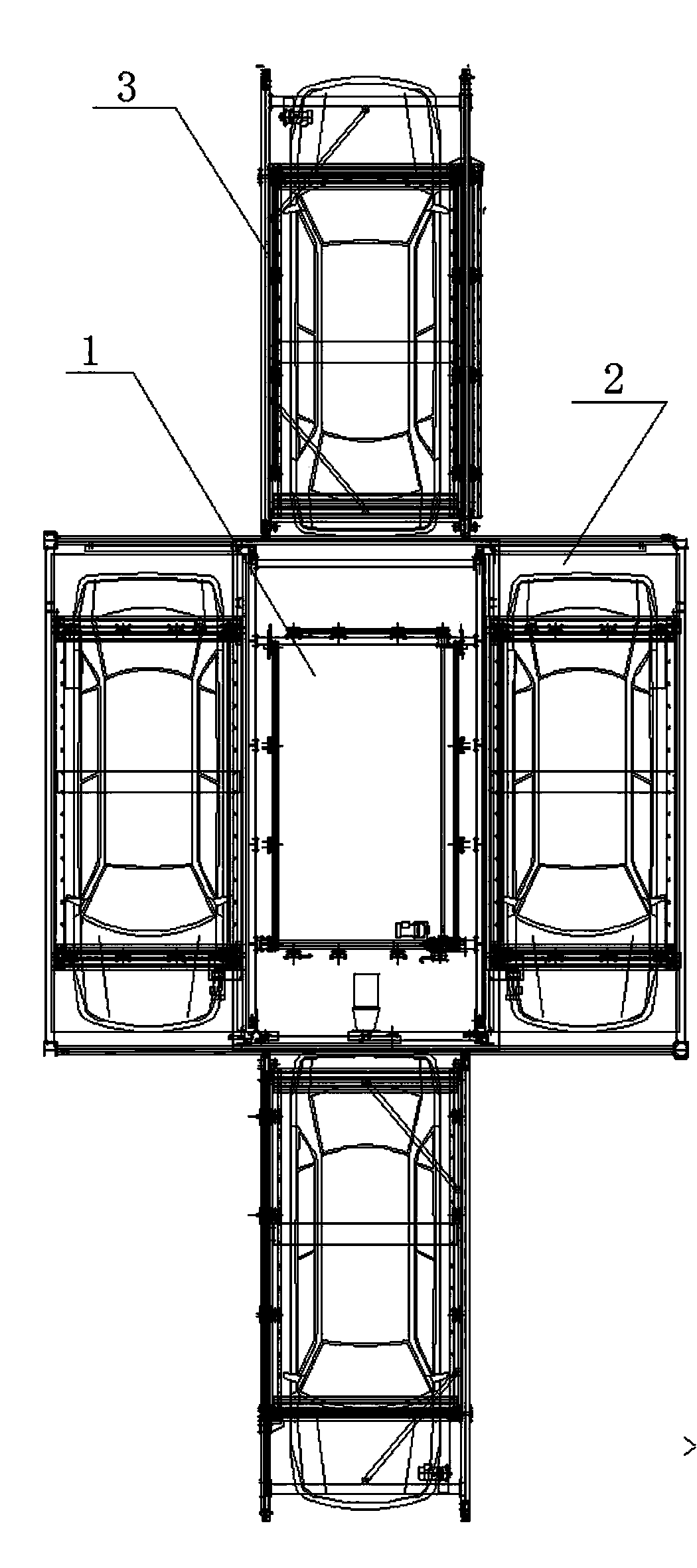 Four-way mobile vehicle parking and getting mechanism