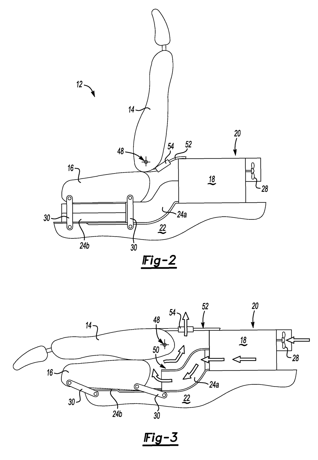 Collapsible under-seat exhaust duct for battery compartment