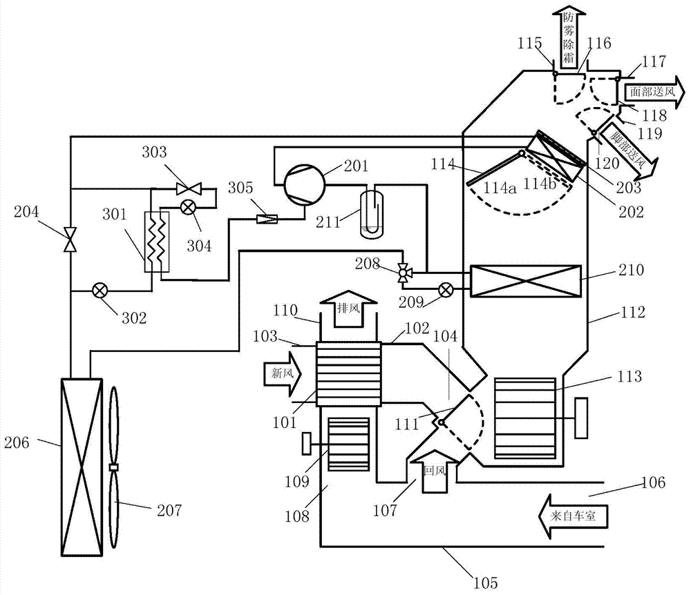 Method for recycling exhaust air heat of electric automobile and heat pump air-conditioning system adopting same