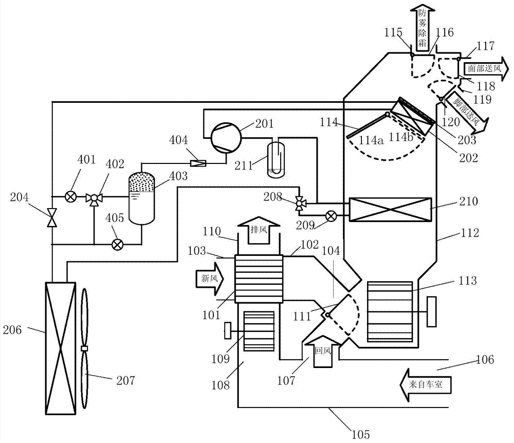 Method for recycling exhaust air heat of electric automobile and heat pump air-conditioning system adopting same