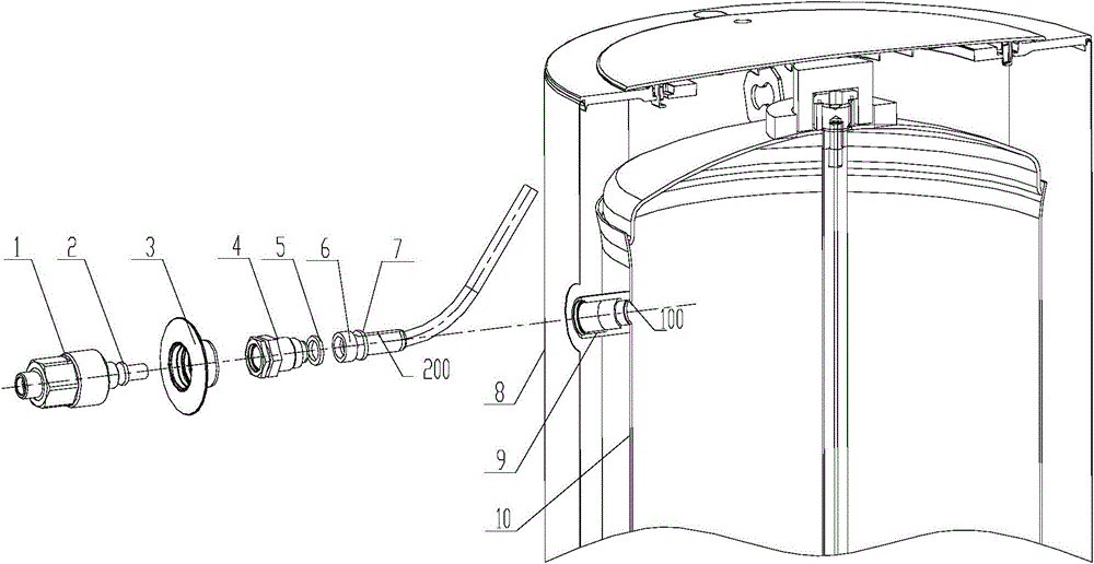 Water inlet and output pipe of water tank and water tank device