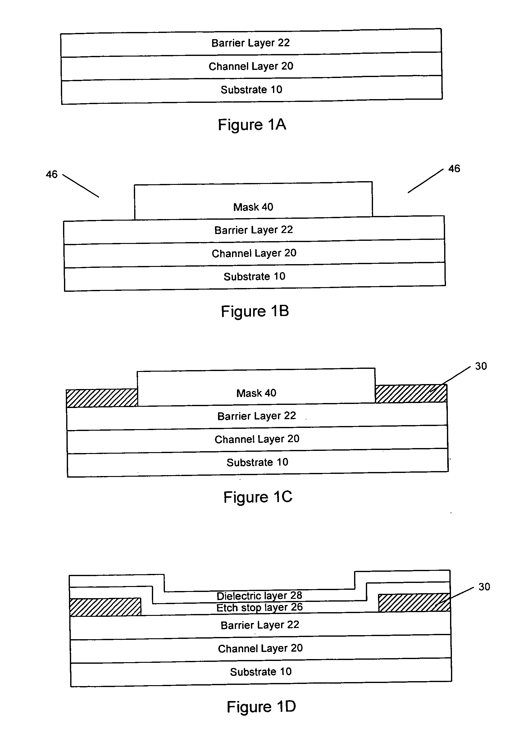 Nitride-based transistors and fabrication methods with an etch stop layer